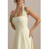 Fashion Women's Mesh Halter Neckline Open Back High Waist Solid Color  Casual Dress