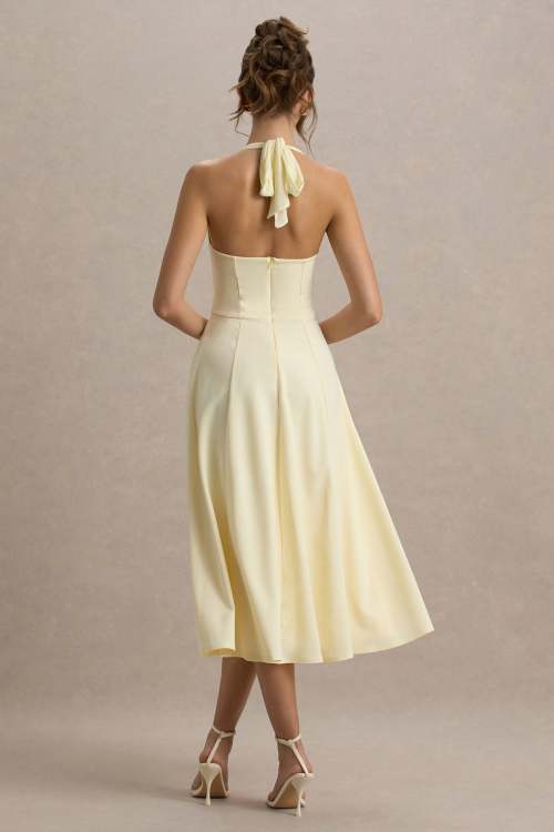 Fashion Women's Mesh Halter Neckline Open Back High Waist Solid Color  Casual Dress
