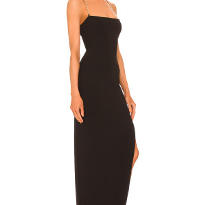 Best Selling Elegant Black Golden Chain Open Back Side Slits Long Women's Dress