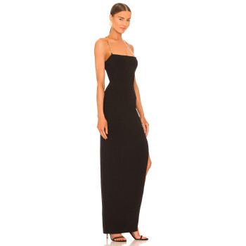 Best Selling Elegant Black Golden Chain Open Back Side Slits Long Women's Dress
