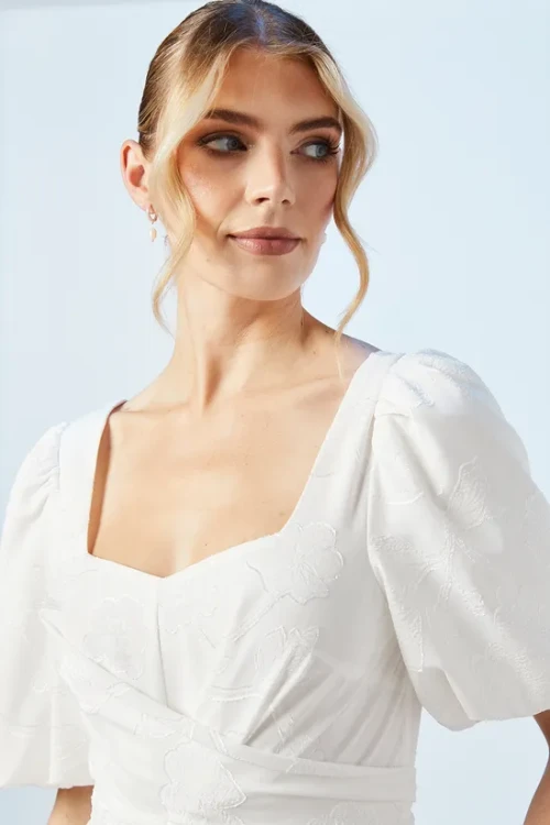 Elegant Square Puff Short Sleeve Open Back Ruffle Tight Waist Solid Color Casual Dress