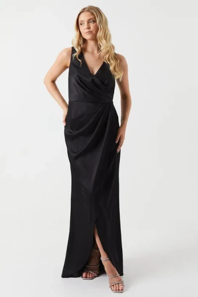 Elegant Sexy V-Neck Open Back Slim Ruffle Tight Waist Slit Solid Color Evening Dress