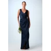 Elegant Sexy V-Neck Open Back Slim Ruffle Tight Waist Slit Solid Color Evening Dress