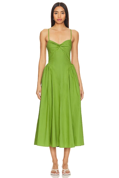 Fashionable Best Selling Sexy Green Open Back Spaghetti Strap Pleated High Waist Midi Dress