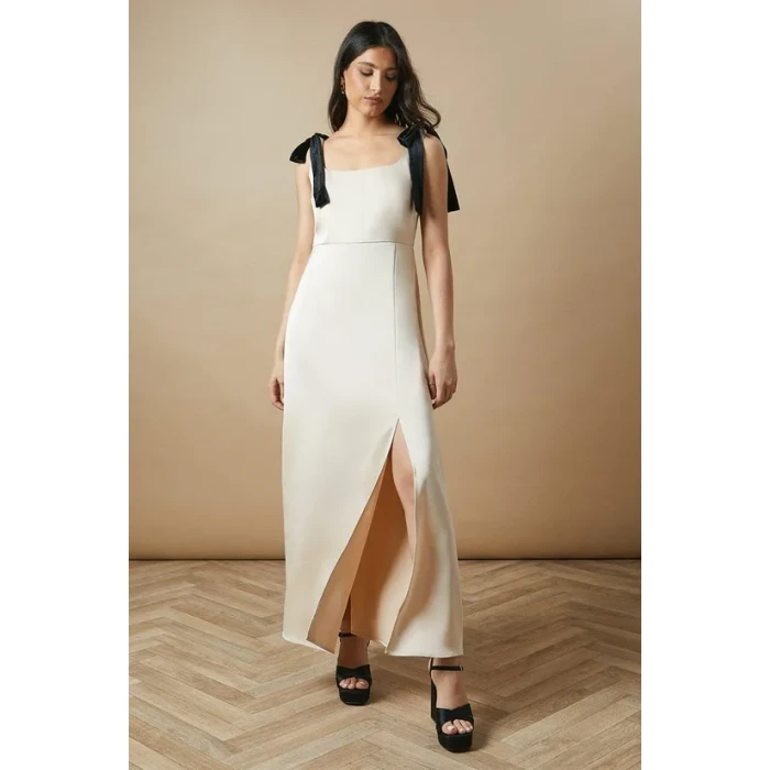 Elegant Women's Square Slim Open Back High Waist Solid Color Slit Casual Dress