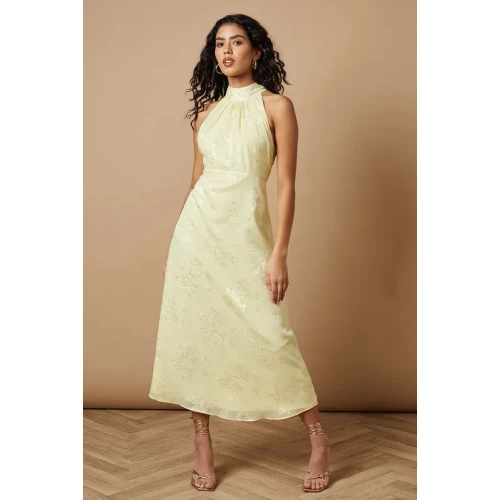 Women's Fashion Halterneck Off Shoulder Solid Color Ruffle High Waist Casual Dresses