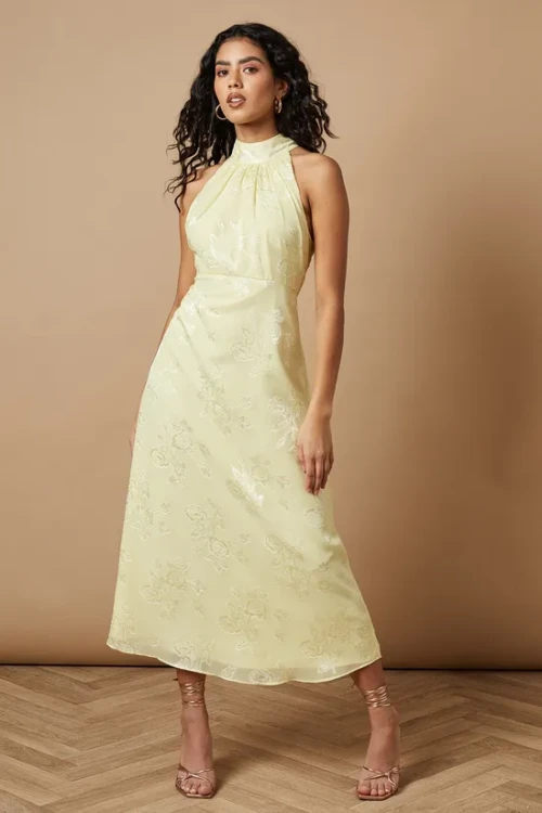 Women's Fashion Halterneck Off Shoulder Solid Color Ruffle High Waist Casual Dresses