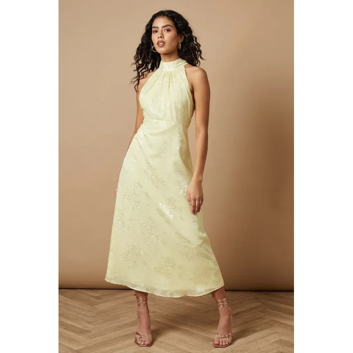 Women's Fashion Halterneck Off Shoulder Solid Color Ruffle High Waist Casual Dresses