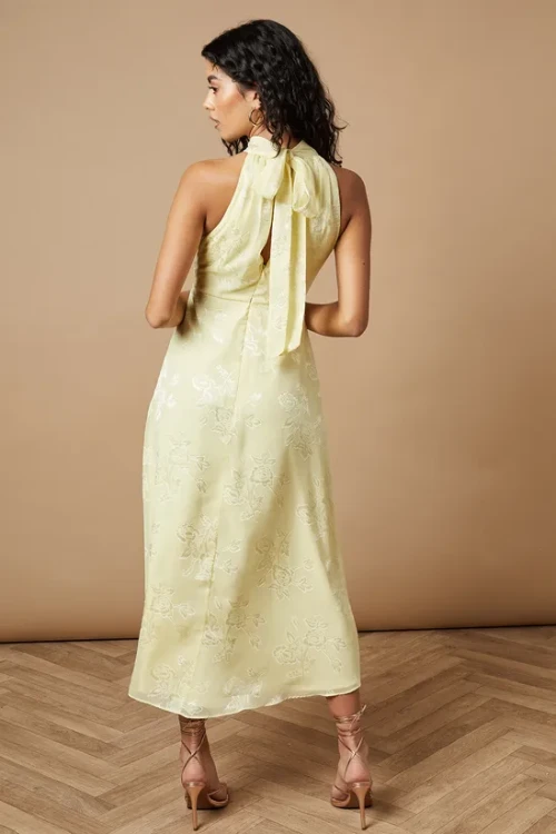 Women's Fashion Halterneck Off Shoulder Solid Color Ruffle High Waist Casual Dresses