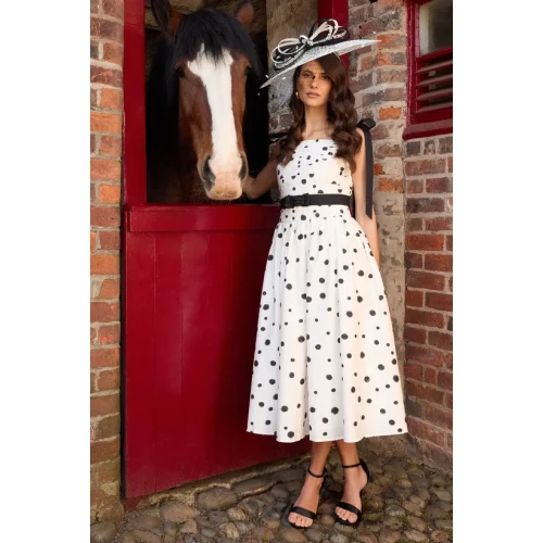 Elegant Casual Camisole Open Back Waistband Tight Waist Polka Dot Pattern Casual Dress