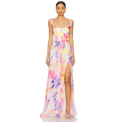 Exquisite Hot sale Floral printed  Sleeveless Camisole Elegant Woman's Long Dress