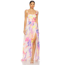 Exquisite Hot sale Floral printed  Sleeveless Camisole Elegant Woman's Long Dress