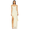 2025 Hot Sale Graceful Butter Yellow Lace Ruffled Spaghetti Strap Slit Maxi Dress