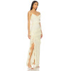 2025 Hot Sale Graceful Butter Yellow Lace Ruffled Spaghetti Strap Slit Maxi Dress