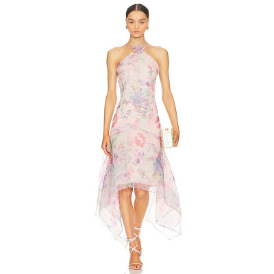Fahionable Hot sale Sleeveless Halter neck Floral printed Elegant Woman's Long Dress