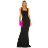 Sexy Transformable Straps Backless Black Plain Knit Pique Fabric Maxi Dress for Ladies