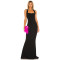 Sexy Transformable Straps Backless Black Plain Knit Pique Fabric Maxi Dress for Ladies