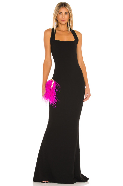 Sexy Transformable Straps Backless Black Plain Knit Pique Fabric Maxi Dress for Ladies