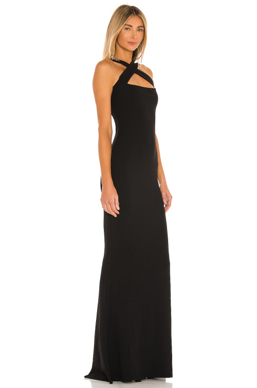 Sexy Transformable Straps Backless Black Plain Knit Pique Fabric Maxi Dress for Ladies