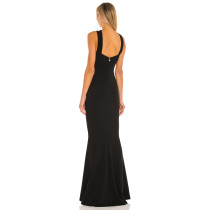 Sexy Transformable Straps Backless Black Plain Knit Pique Fabric Maxi Dress for Ladies