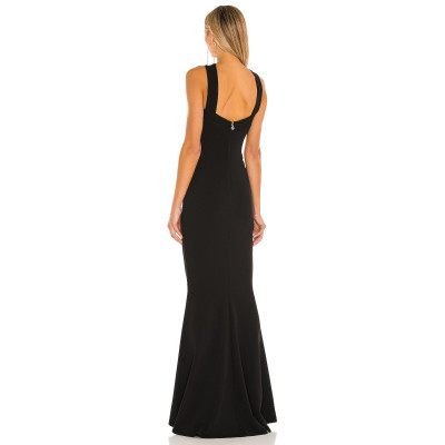 Sexy Transformable Straps Backless Black Plain Knit Pique Fabric Maxi Dress for Ladies