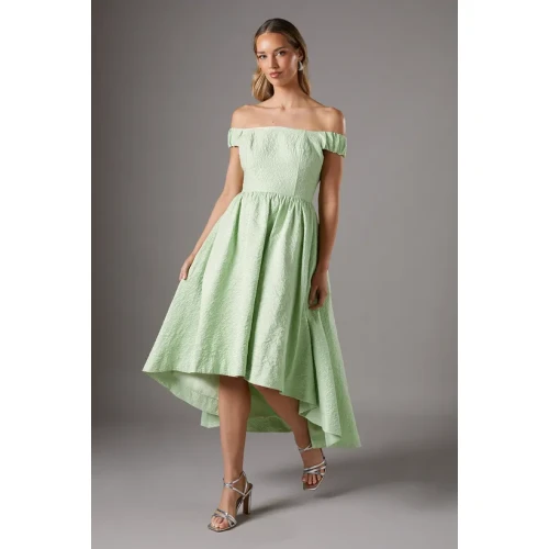 Elegant Off Shoulder High Tight Waist Solid Color High-Low Hemline Fashion Casual Dress
