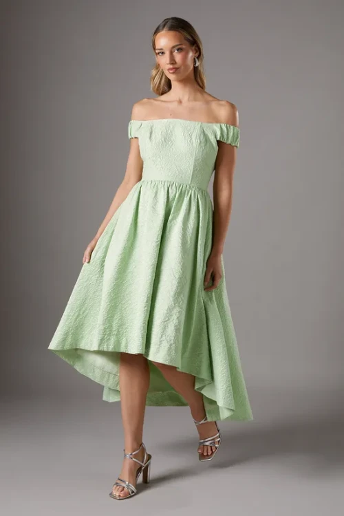 Elegant Off Shoulder High Tight Waist Solid Color High-Low Hemline Fashion Casual Dress