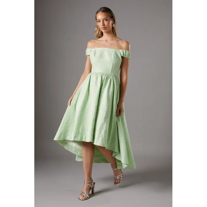 Elegant Off Shoulder High Tight Waist Solid Color High-Low Hemline Fashion Casual Dress