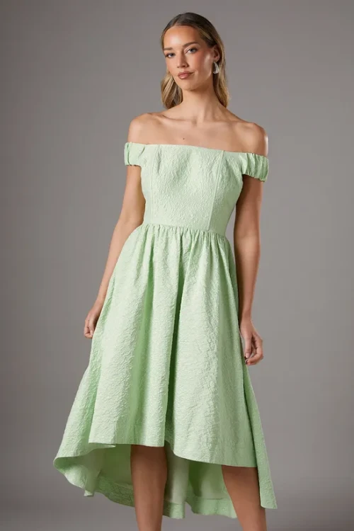 Elegant Off Shoulder High Tight Waist Solid Color High-Low Hemline Fashion Casual Dress
