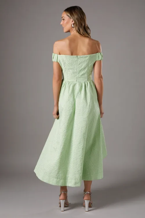 Elegant Off Shoulder High Tight Waist Solid Color High-Low Hemline Fashion Casual Dress
