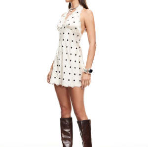 New Design High quality Sexy Halter neckline Lace Trim Backless Woman's Mini Dress