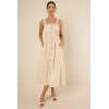 Elegant Square Neckline Wide Shoulder Straps Adjustable Belted Waist Casual Dress