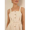 Elegant Square Neckline Wide Shoulder Straps Adjustable Belted Waist Casual Dress
