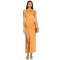 Cinnamon Off the Shoulder Ruched Neckline Side Gold-Toned Ring High Hem Slits Midi Dress