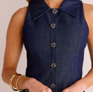 Women's Fashion  Spread Collar  Sleeveless Slim Button-Front Solid Color Casual Dress