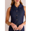 Women's Fashion  Spread Collar  Sleeveless Slim Button-Front Solid Color Casual Dress
