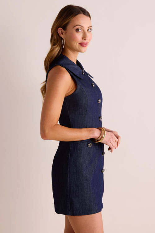 Women's Fashion  Spread Collar  Sleeveless Slim Button-Front Solid Color Casual Dress