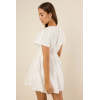Elegant Round Neckline Keyhole Button-Front Short Sleeve Self-Tie Belt Solid Color Casual Dress