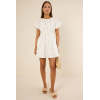 Elegant Round Neckline Keyhole Button-Front  Short Sleeve Self-Tie Belt Solid Color Casual Dress