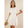 Elegant Round Neckline Keyhole Button-Front  Short Sleeve Self-Tie Belt Solid Color Casual Dress