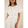 Elegant Round Neckline Keyhole Button-Front  Short Sleeve Self-Tie Belt Solid Color Casual Dress