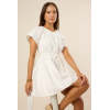 Elegant Round Neckline Keyhole Button-Front  Short Sleeve Self-Tie Belt Solid Color Casual Dress