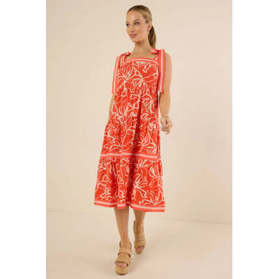 Vacation Style Square Neckline Self-Tie Shoulder Straps Floral Print  Casual Dress