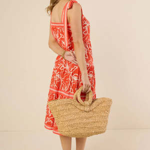 Vacation Style Square Neckline Self-Tie Shoulder Straps Floral Print  Casual Dress