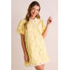 Customized High Quality Spread Collar Button Placket  Puff Sleeve Lace Embroidered Dress