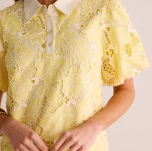 Customized High Quality Spread Collar Button Placket  Puff Sleeve Lace Embroidered Dress