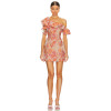 Hot Sale Off the Shoulder Ruffled Neckline Floral Embroidered Lightweight Chiffon Women Dress