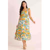 Elegant  Square Neckline Wide Shoulder Straps Ruffle Tight Waist Floral Print Casual Dress