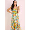 Elegant  Square Neckline Wide Shoulder Straps Ruffle Tight Waist Floral Print Casual Dress