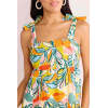 Elegant  Square Neckline Wide Shoulder Straps Ruffle Tight Waist Floral Print Casual Dress